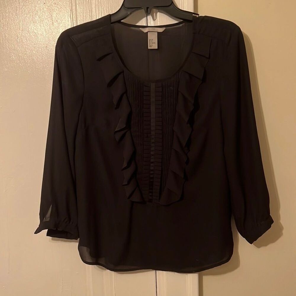 Black blouse minimal ruffle
